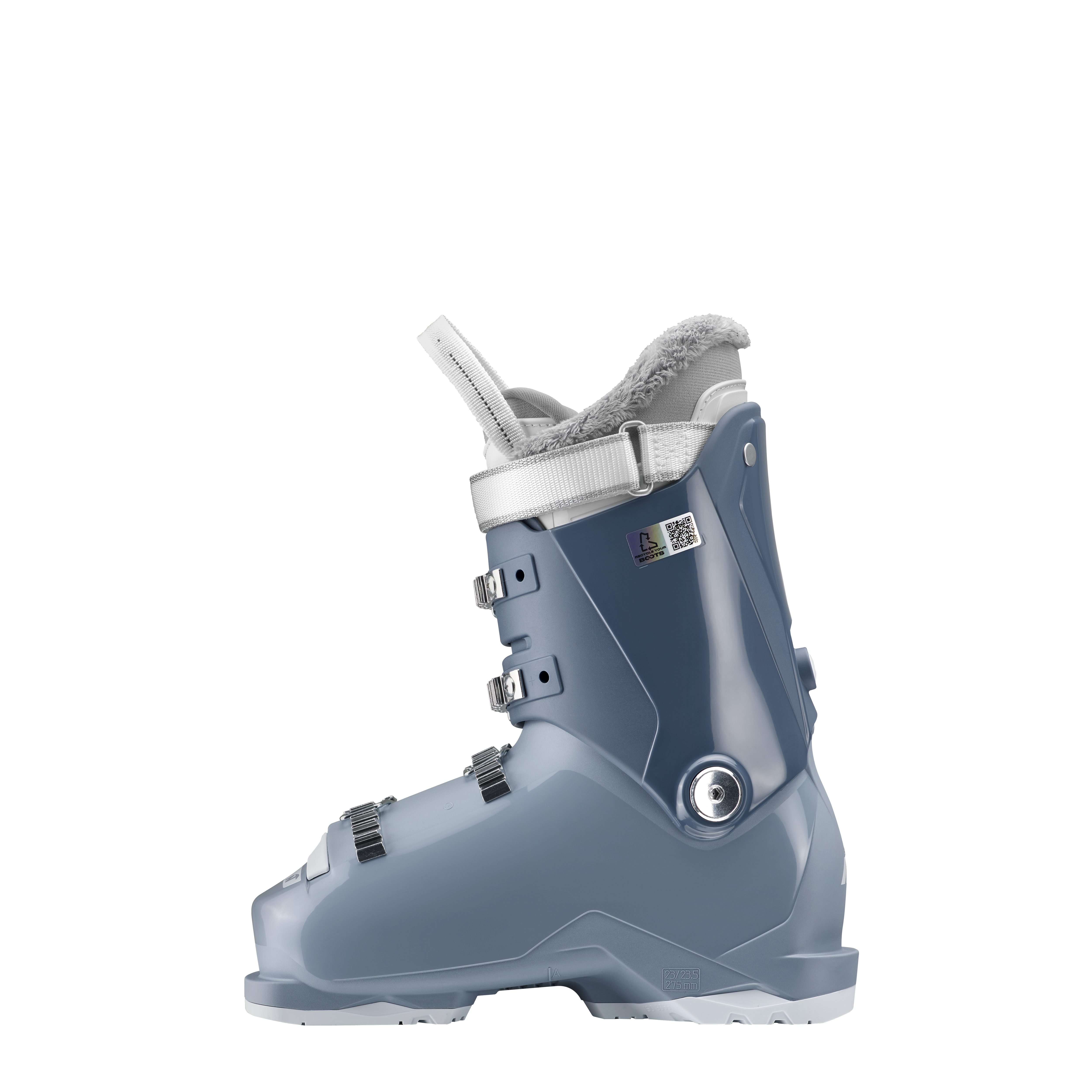 Nordica Speedmachine J 4 Girl junior ski boots in Blue/Light Blue/Fucsia, a supportive performance boot for young girls.
