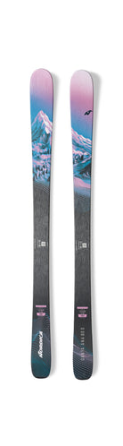 Nordica Santa Ana 80 S junior skis in Midnight Blue/Purple with JR 7.0 WB bindings included, a lightweight ski for young girls.