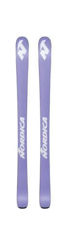 Nordica Santa Ana 80 S junior skis in Midnight Blue/Purple with JR 7.0 WB bindings included, a lightweight ski for young girls.