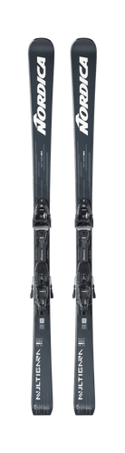Nordica Multigara DC 74 Ti skis in Greyblue/White, a titanium-reinforced carving ski for precise groomer performance.