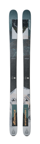 Nordica Enforcer 94 skis in Petrol/Grey, a versatile 94mm-waist all-mountain ski for confident all-terrain performance.