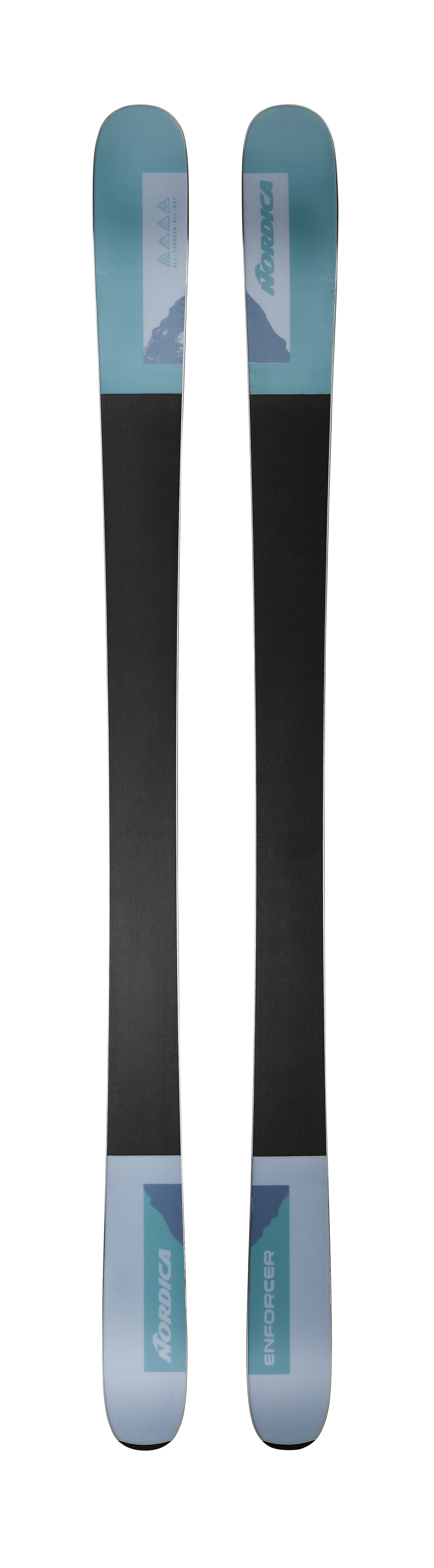 Nordica Enforcer 94 skis in Petrol/Grey, a versatile 94mm-waist all-mountain ski for confident all-terrain performance.