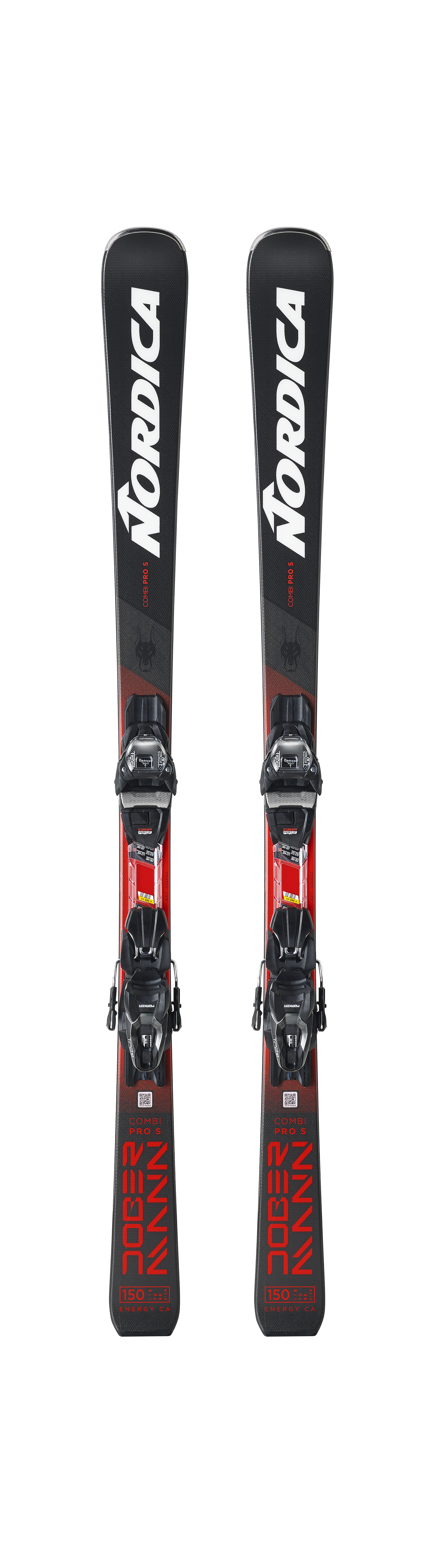 Nordica Dobermann Combi Pro S junior skis in Anthrazite/Red with J7.0 bindings included, a race-inspired ski for young skiers.
