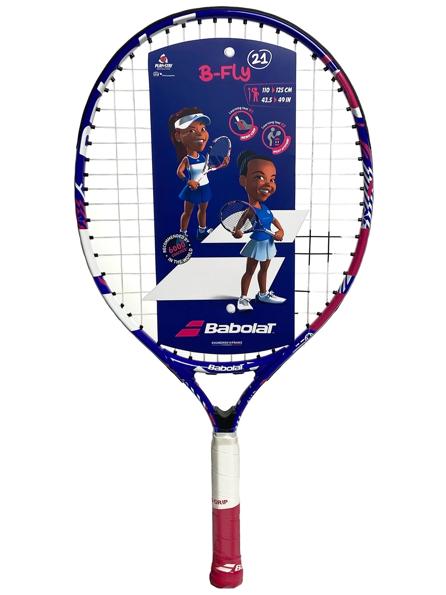 Babolat B'Fly 21" Junior Tennis Racket, strung tennis racket, junior tennis gear, lightweight tennis racket, colorful tennis racket, durable string job, junior tennis players, tennis equipment, Swiss Sports Haus, West Vancouver sports store, tennis shop, youth tennis racket.