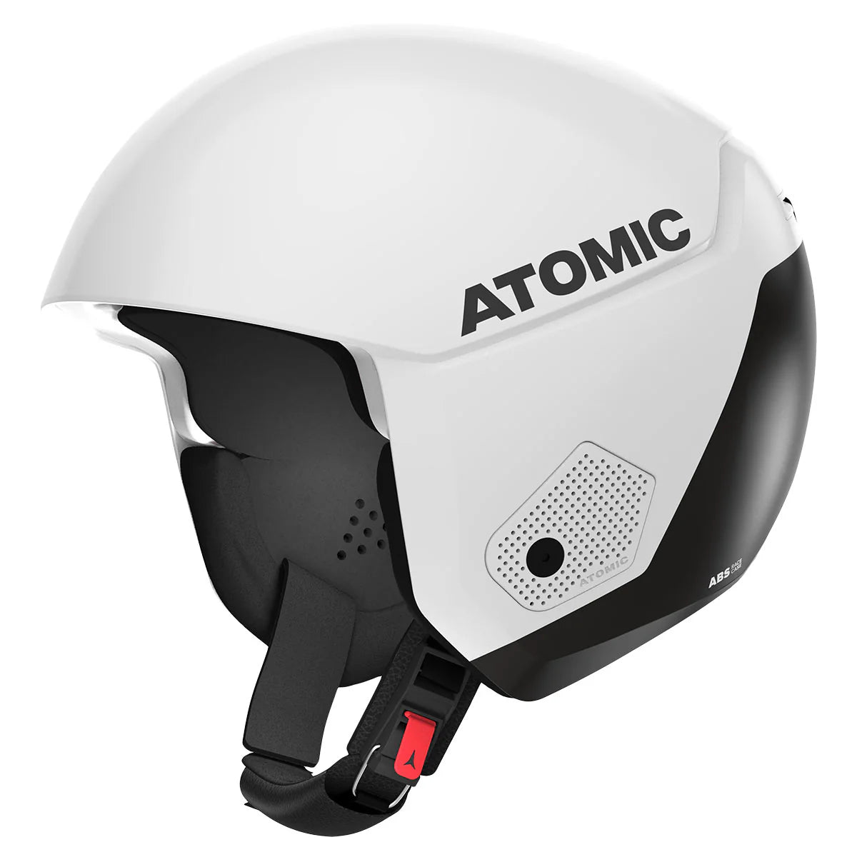 Atomic Redster Race Helmet, ski helmet, high-performance helmet, aerodynamic ski helmet, impact-absorbing foam, adjustable fit system, competitive skiing gear, safety technology, skiing gear, winter sports helmet, Swiss Sports Haus, West Vancouver ski shop.