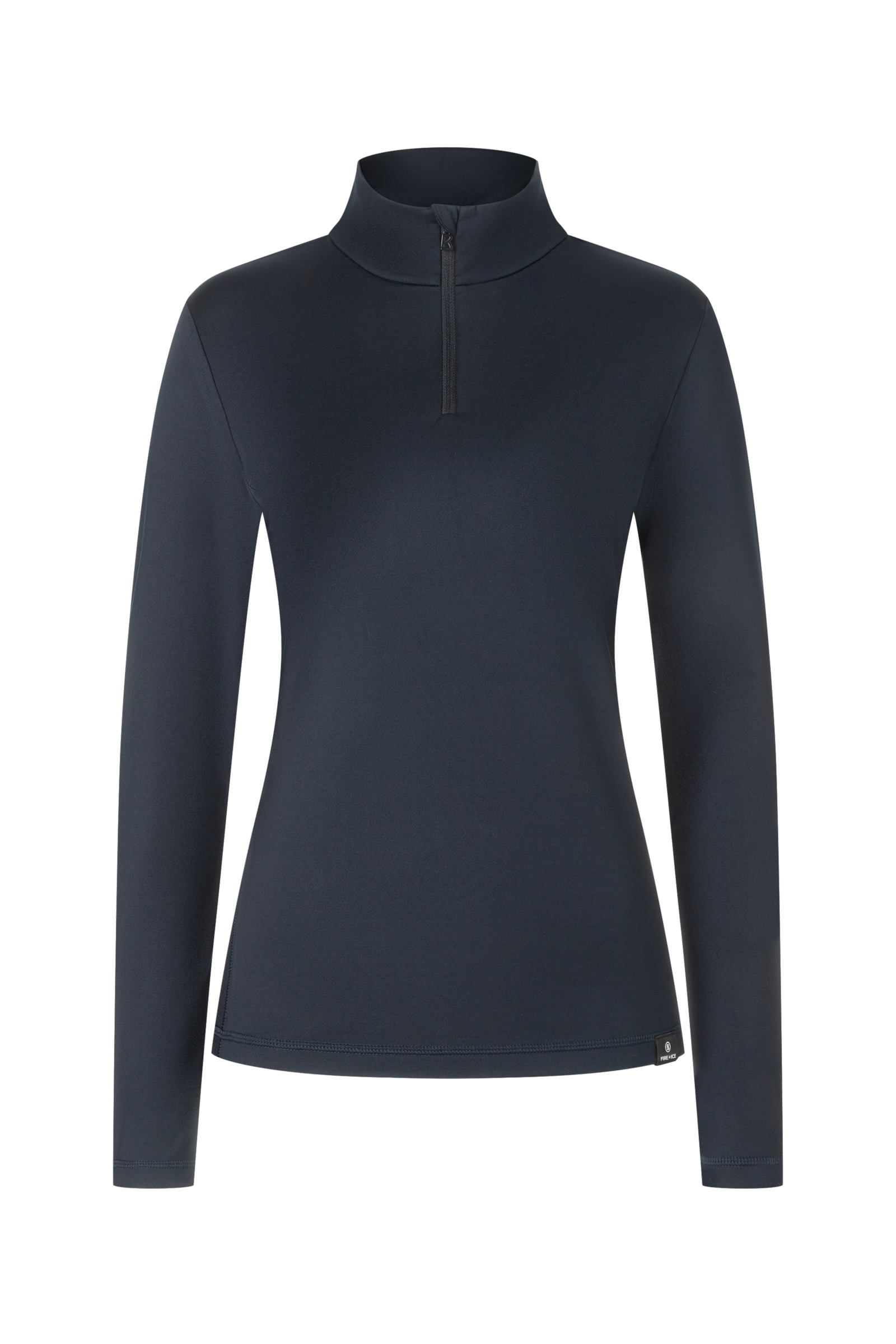 Fire and Ice MARGO T-Neck, turtleneck, ski clothing, winter sports apparel, fitted turtleneck, zip-up collar, moisture-wicking fabric, base layer, warm turtleneck, comfortable ski wear, skiing gear, winter sports gear, ski shop, stylish base layer, Swiss Sports Haus, West Vancouver ski shop.