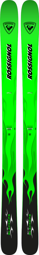 Rossignol Super Blackops skis, an all-mountain ski with retro-inspired graphics and stable, damp performance.

