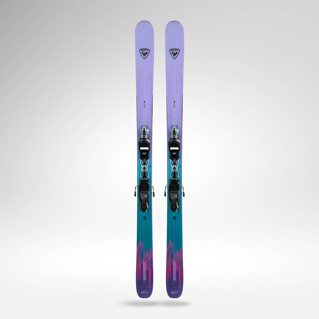 Rossignol Soul W Pro junior skis with XPress 10 GW bindings included, a versatile all-mountain ski for young girls.