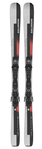 2025 Salomon Stance 84 skis, M12 GripWalk bindings, all-mountain skis, versatile skis, ski bindings, secure bindings, reliable ski performance, skiing gear, winter sports equipment, ski shop, Swiss Sports Haus, West Vancouver ski shop, high-performance skis, all-terrain skis, ski equipment.