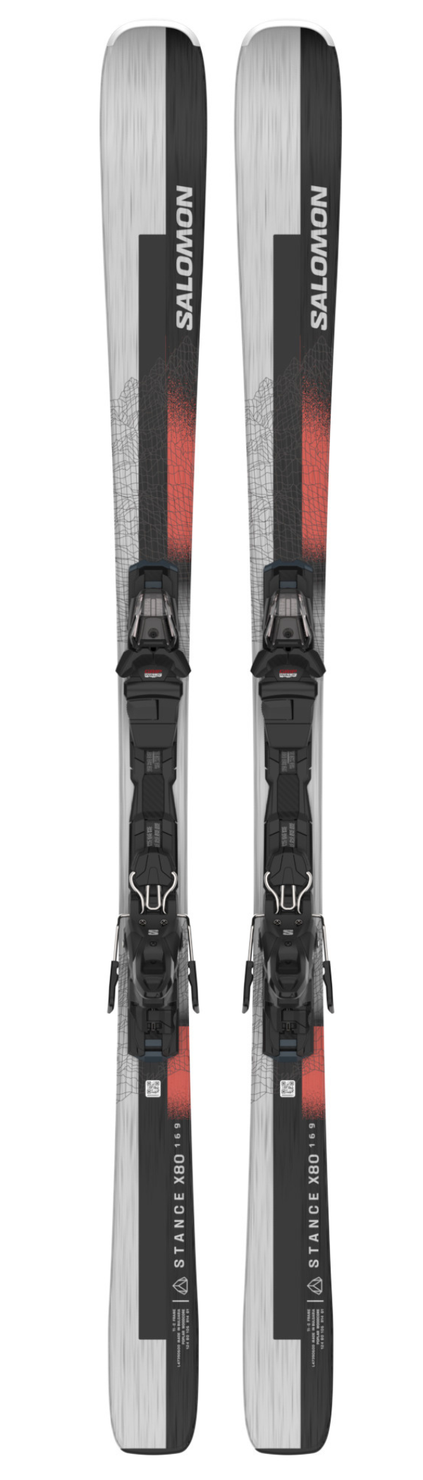 2025 Salomon Stance 84 skis, M12 GripWalk bindings, all-mountain skis, versatile skis, ski bindings, secure bindings, reliable ski performance, skiing gear, winter sports equipment, ski shop, Swiss Sports Haus, West Vancouver ski shop, high-performance skis, all-terrain skis, ski equipment.