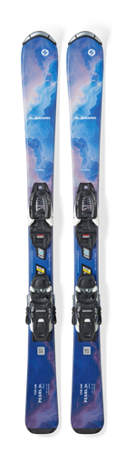 Blizzard Pearl JR skis in Blue with 4.5 bindings included, a lightweight junior ski spanning a wide size range for young skiers.