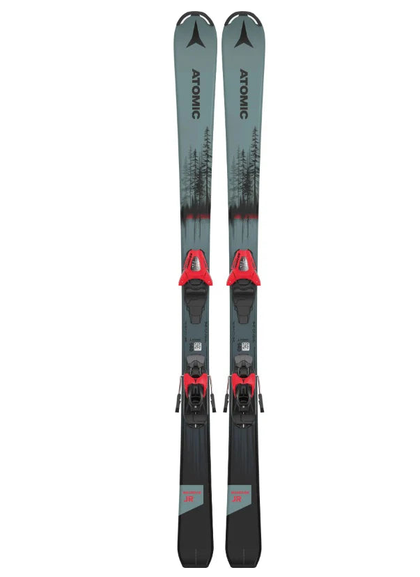 2024 Atomic Maverick Jr 130-150cm skis, C5 GripWalk bindings, junior skis, versatile skis, durable skis, easy-to-use bindings, skiing equipment, youth ski gear, ski shop, Swiss Sports Haus, West Vancouver ski shop, ski bindings, winter sports gear, advanced youth skis, ski setup, Atomic Maverick Jr skis.