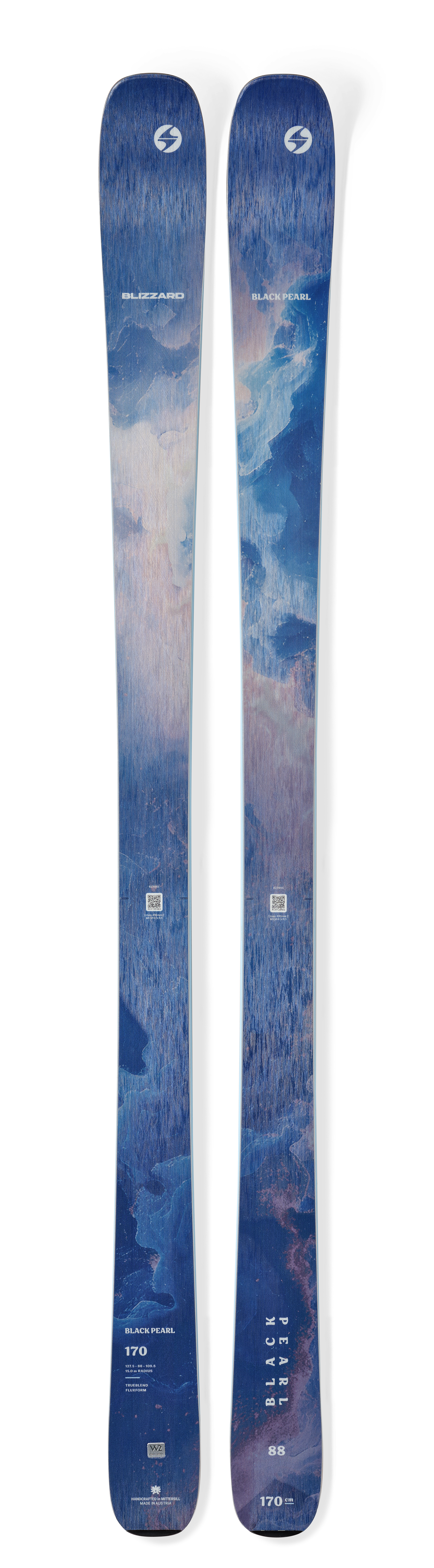 Blizzard Black Pearl 88 women's all-mountain skis in Blue, featuring an 88mm waist and lightweight, stable construction.