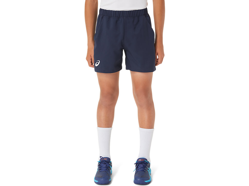  Asics Boys Tennis Shorts, boys tennis apparel, tennis shorts, activewear, lightweight tennis shorts, moisture-wicking fabric, elastic waistband, tennis gear, sports shorts, comfortable tennis wear, Swiss Sports Haus, West Vancouver sports store.