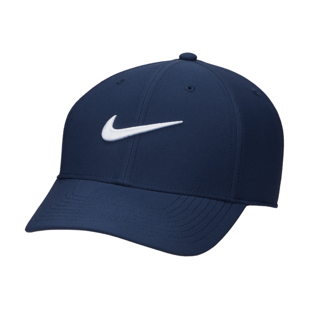 Nike Dri-FIT Club Structured Hat, tennis hat, sports apparel, moisture-wicking hat, structured cap, adjustable back strap, curved brim, athletic headwear, tennis gear, sports accessories, Swiss Sports Haus, West Vancouver sports store.