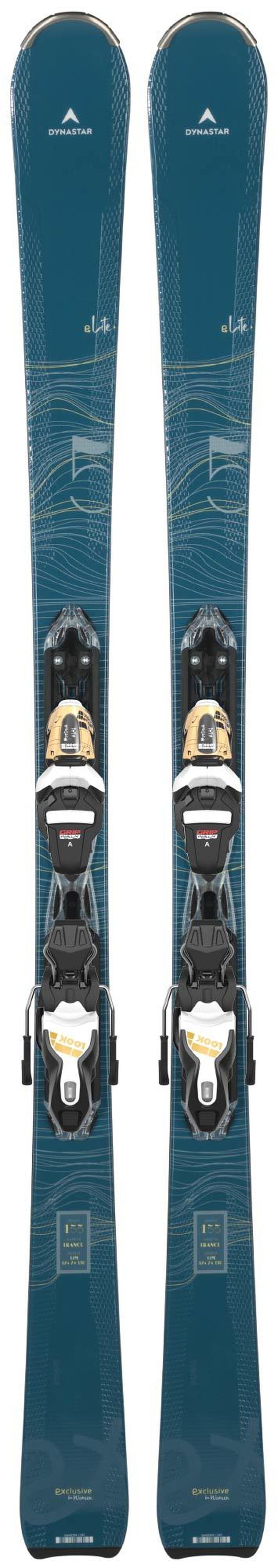 2024 Dynastar E-Lite 5 skis, Xpress 11 GripWalk bindings, ski equipment, high-performance skis, lightweight skis, advanced ski technology, stable skiing, easy-entry bindings, secure ski bindings, winter sports gear, skiing gear, ski shop, Swiss Sports Haus, West Vancouver ski shop.