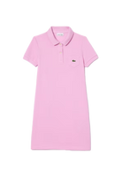 Lacoste Girls Cotton Polo Piqué Dress, girls' polo dress, cotton dress, breathable cotton dress, polo collar dress, button placket dress, Lacoste dress, stylish girls' dress, golf dress, casual wear dress, golf clothing, Swiss Sports Haus, West Vancouver golf shop.