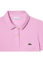 Lacoste Girls Cotton Polo Piqué Dress, girls' polo dress, cotton dress, breathable cotton dress, polo collar dress, button placket dress, Lacoste dress, stylish girls' dress, golf dress, casual wear dress, golf clothing, Swiss Sports Haus, West Vancouver golf shop.