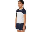 ASICS Girls' Short-Sleeved Tennis Top, tennis clothing, girls' tennis apparel, short-sleeved tennis top, lightweight tennis shirt, breathable tennis top, sporty fit, athletic cut, tennis gear, youth tennis wear, Swiss Sports Haus, West Vancouver tennis shop.