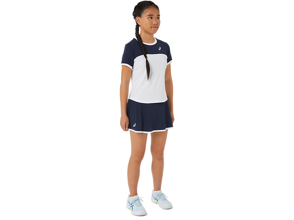 Asics Girls Tennis Skort, girls tennis skort, tennis clothing, sports skort, tennis apparel, moisture-wicking skort, comfortable skort, stretchy waistband, tennis gear, sportswear for girls, Swiss Sports Haus, West Vancouver sports store, tennis skort for girls.