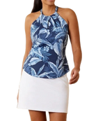 Tommy Bahama Women’s Aubrey Gulf Shore Gardens Halter, women’s golf apparel, halter top, tropical floral print, adjustable halter, stylish golf top, summer fashion, golf wear, Swiss Sports Haus, West Vancouver golf shop, women’s golf fashion, casual golf outfit.