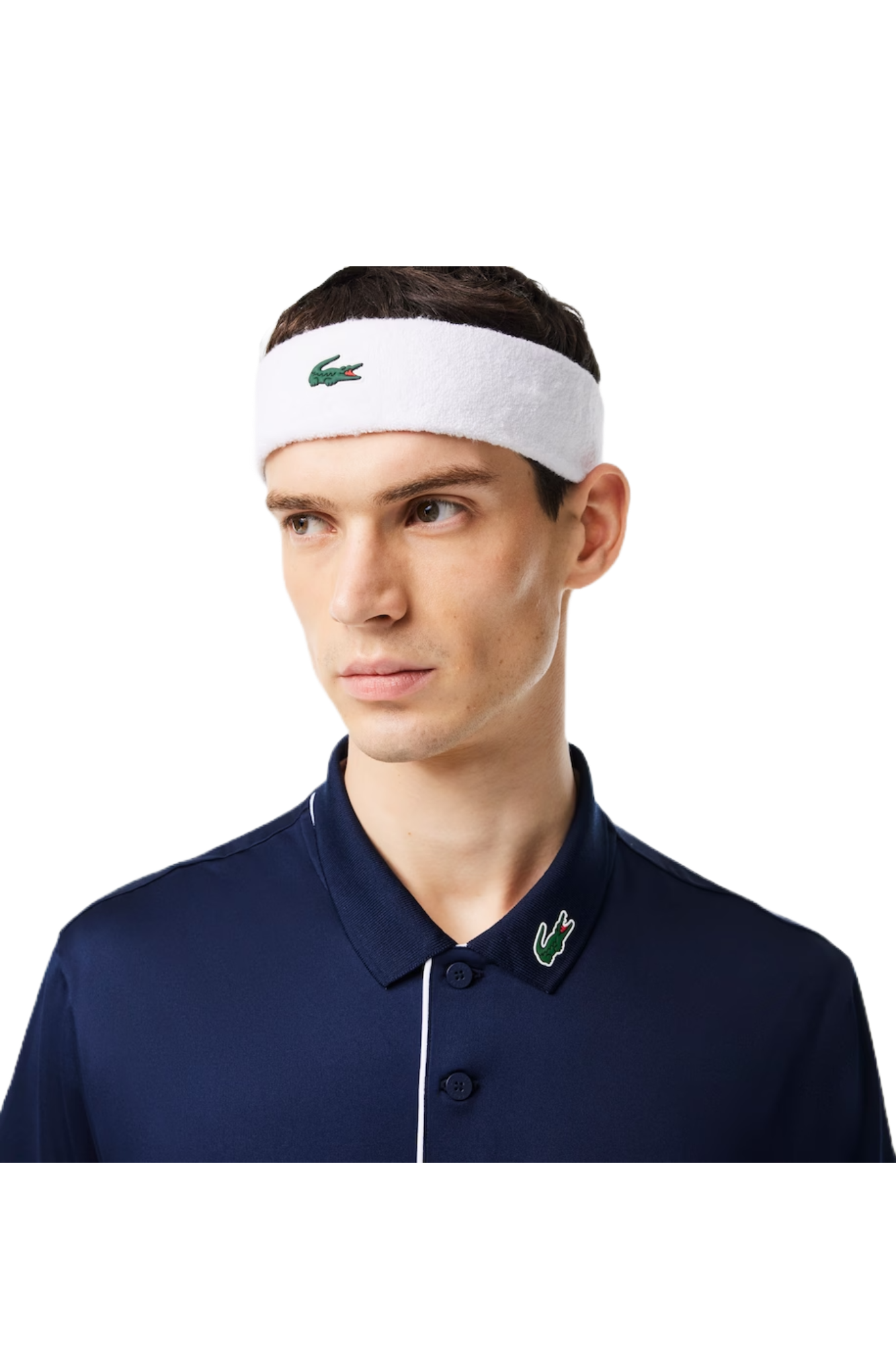 Lacoste Unisex Jersey Tennis Headband, tennis headband, sports headwear, jersey fabric headband, Lacoste logo, comfortable headband, sweat-absorbing headband, unisex tennis accessory, sports gear, tennis equipment, Swiss Sports Haus, West Vancouver sports shop.