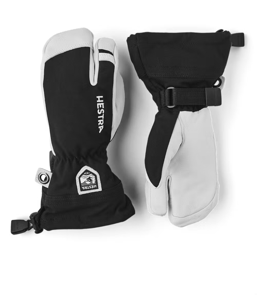 Hestra Jr Heli Ski 3-Finger, kids' ski gloves, junior ski gloves, 3-finger ski gloves, Hestra winter gear, insulated ski gloves, waterproof ski gloves, warm ski gloves for kids, Hestra ski accessories, Swiss Sports Haus, West Vancouver ski shop.