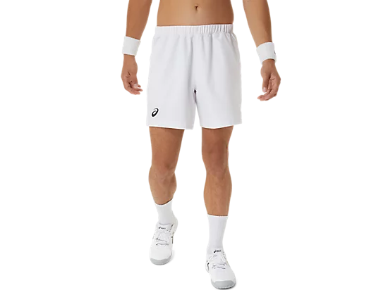 Asics Men's Court 7 Inch Shorts, tennis shorts, athletic shorts, lightweight sportswear, breathable shorts, elastic waistband, adjustable drawstring, side pockets, classic athletic cut, tennis gear, sports shorts, performance shorts, Swiss Sports Haus, West Vancouver sports shop