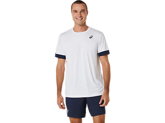 ASICS Men's Short Sleeve Top, athletic top, tennis clothing, sportswear, lightweight fabric, breathable top, moisture-wicking technology, comfortable fit, tennis gear, sports apparel, Swiss Sports Haus, West Vancouver sports store.