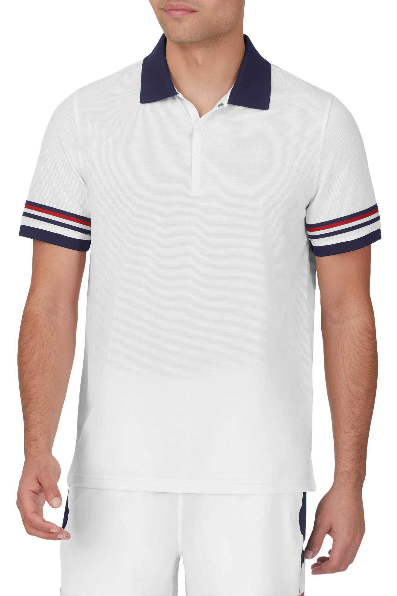 FILA Men's Essentials Heritage Jacquard Polo, polo shirt, tennis apparel, jacquard knit polo, breathable polo, retro-inspired design, ribbed collar, buttoned placket, tennis wear, casual polo, high-quality polo shirt, Swiss Sports Haus, West Vancouver sports store.