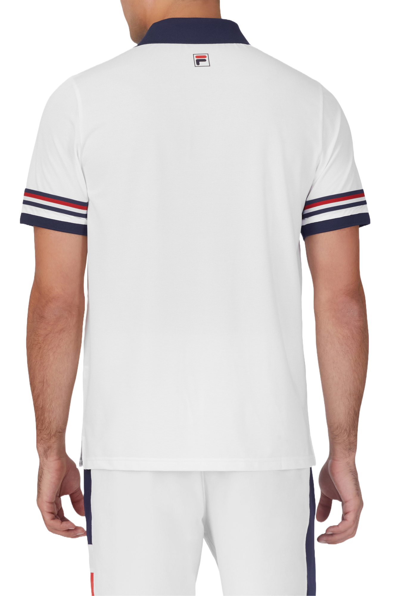 FILA Men's Essentials Heritage Jacquard Polo, polo shirt, tennis apparel, jacquard knit polo, breathable polo, retro-inspired design, ribbed collar, buttoned placket, tennis wear, casual polo, high-quality polo shirt, Swiss Sports Haus, West Vancouver sports store.