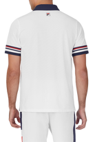 FILA Men's Essentials Heritage Jacquard Polo, polo shirt, tennis apparel, jacquard knit polo, breathable polo, retro-inspired design, ribbed collar, buttoned placket, tennis wear, casual polo, high-quality polo shirt, Swiss Sports Haus, West Vancouver sports store.