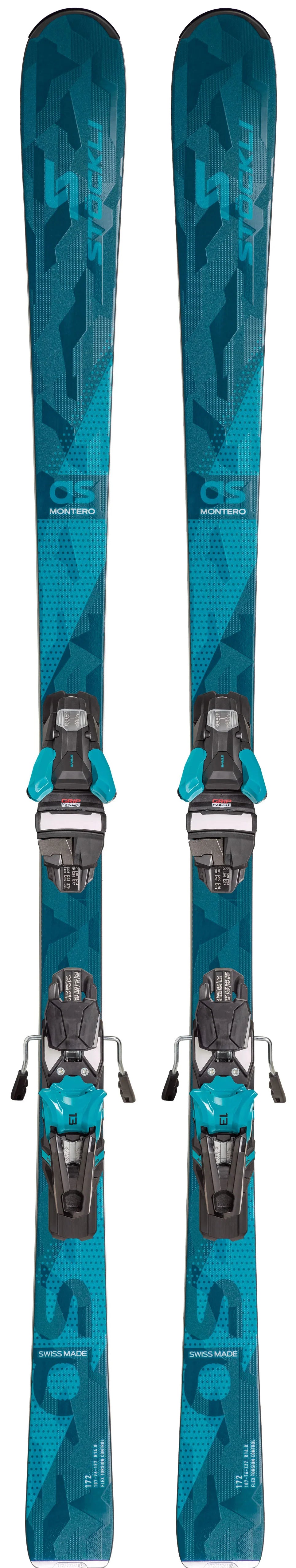 2025 Stockli Montero AS skis, Strive 13 bindings, ski equipment, high-performance skis, advanced ski technology, precision skiing, reliable ski bindings, ski performance, winter sports gear, skiing gear, ski shop, Swiss Sports Haus, West Vancouver ski shop, Stockli skis, Strive bindings.