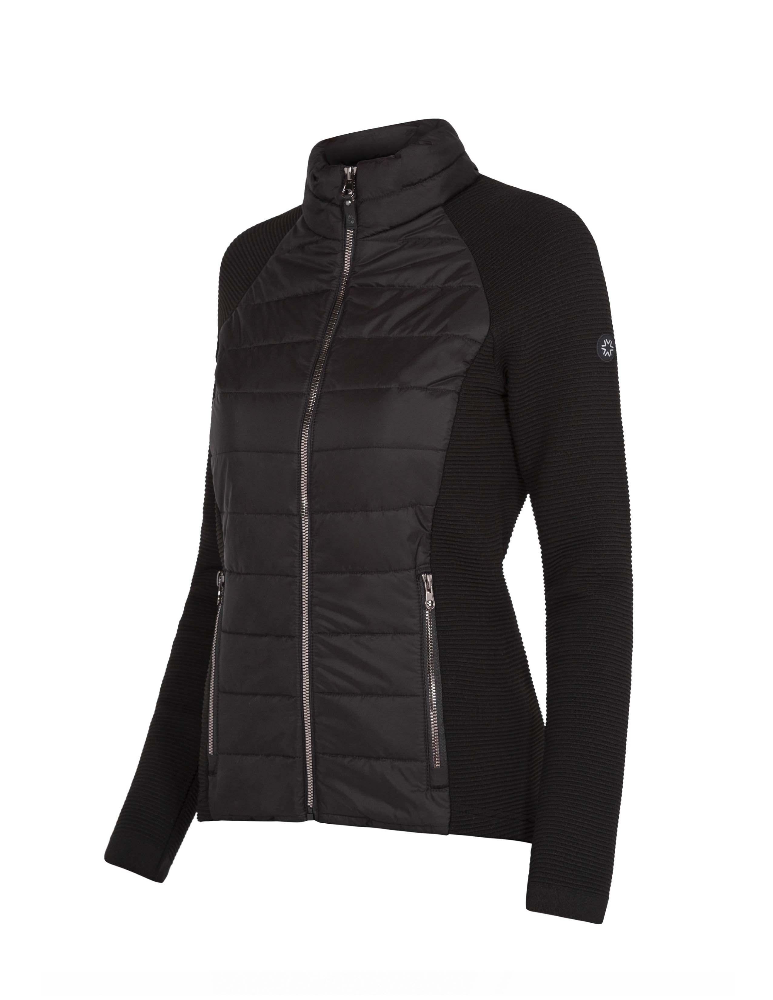 Newland Women's Aitana Hybrid Jacket, innovative midlayer, multifunctional midlayer, DHtech Full 3D Power, Primaloft Gold padding, sporty-chic jacket, mountain hiking jacket, urban adventure jacket, versatile ski jacket, winter sports apparel, skiing gear, warm midlayer, stylish ski wear, Swiss Sports Haus, West Vancouver ski shop.