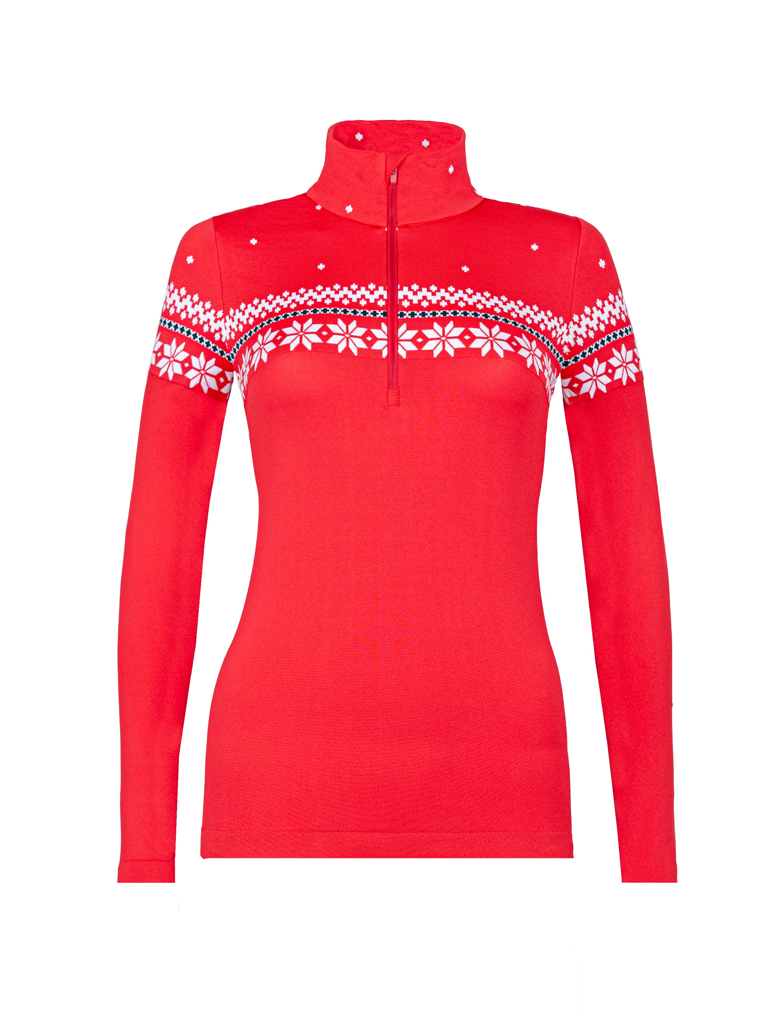 Newland Women's Hilde Sweater, thermal t-neck, 1/2 zip, DHtech 240, Norwegian jacquard, breathable sweater, insulating sweater, antibacterial sweater, hypoallergenic sweater, technical underwear, light second layer, stretch fabric, insulating tool, thermoregulating tool, ski clothing, winter sports apparel, ski gear, Swiss Sports Haus, West Vancouver ski shop, high-performance ski wear.