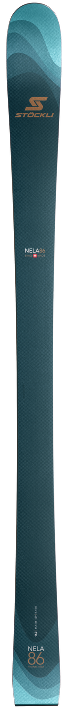 Stöckli Nela 86 women's skis, a groomer-focused ski handmade in Switzerland for precise on-piste carving.

