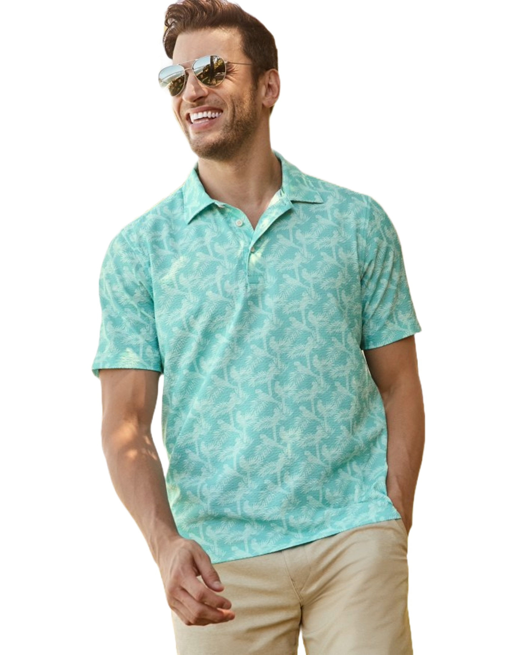 Tommy Bahama Men's Bahama Coast Parrot Paradise Polo, golf polo shirt, colorful parrot print, lightweight polo, breathable fabric, classic polo collar, three-button placket, relaxed fit, golf apparel, casual wear, golf course shirt, Swiss Sports Haus, West Vancouver golf shop.