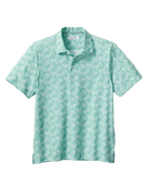 Tommy Bahama Men's Bahama Coast Parrot Paradise Polo, golf polo shirt, colorful parrot print, lightweight polo, breathable fabric, classic polo collar, three-button placket, relaxed fit, golf apparel, casual wear, golf course shirt, Swiss Sports Haus, West Vancouver golf shop.