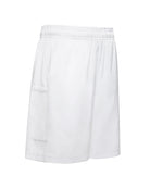  Fila Boys Player Core Shorts displayed against a white background. These athletic shorts are designed for tennis, featuring a lightweight, moisture-wicking fabric with an elastic waistband for a comfortable fit. The shorts offer freedom of movement and are perfect for active boys on the court. Available at Swiss Sports Haus in West Vancouver.