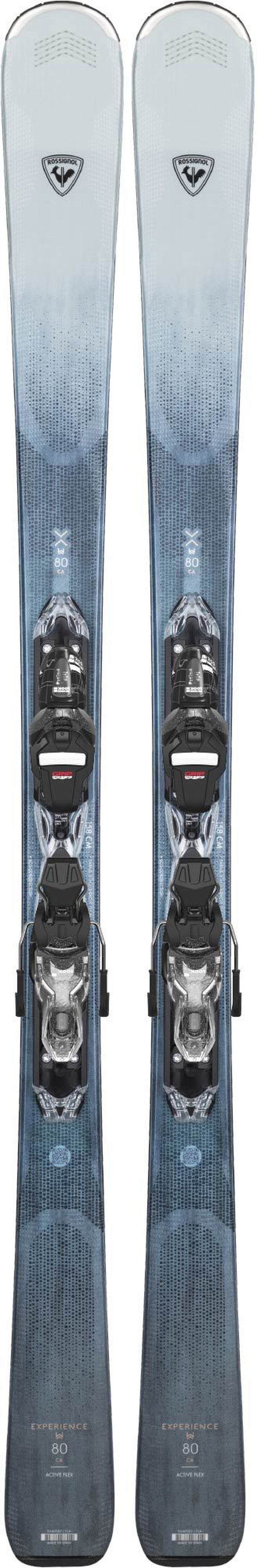 2025 Rossignol W Experience 80 Carbon skis, Rossignol skis, Xpress 11 GripWalk bindings, high-performance skis, carbon-reinforced skis, ski bindings, stable skis, performance skis, winter sports gear, skiing equipment, Swiss Sports Haus, West Vancouver ski shop, ski shop, versatile skis, ski setup, ski gear.