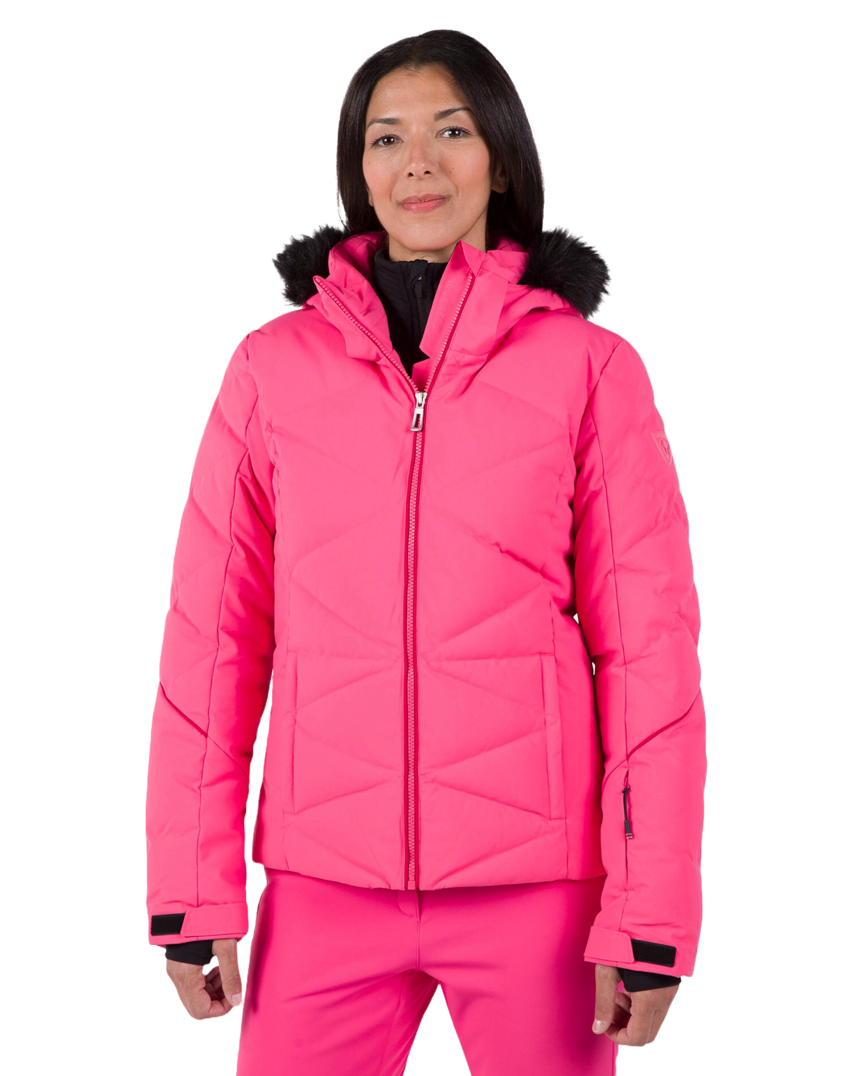 Rossignol Women's Staci Ski Jacket, women's ski jacket, ski clothing, winter sports apparel, high-performance ski jacket, waterproof ski jacket, breathable ski jacket, insulated ski jacket, removable hood, zippered pockets, adjustable cuffs, snow skirt, skiing gear, winter sports gear, Swiss Sports Haus, West Vancouver ski shop.