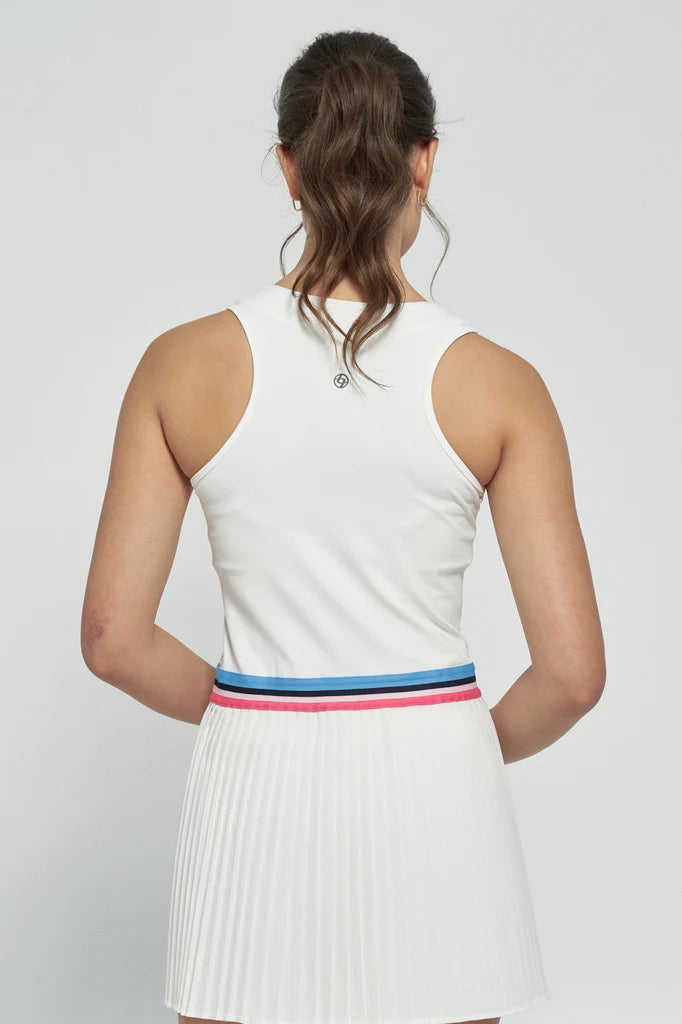 Lija Elite Vale Dress, tennis dress, women's tennis apparel, performance tennis dress, stylish tennis dress, breathable fabric, athletic wear, tennis outfit, sports dress, moisture-wicking dress, tennis gear, tennis clothing, Swiss Sports Haus, West Vancouver tennis shop.