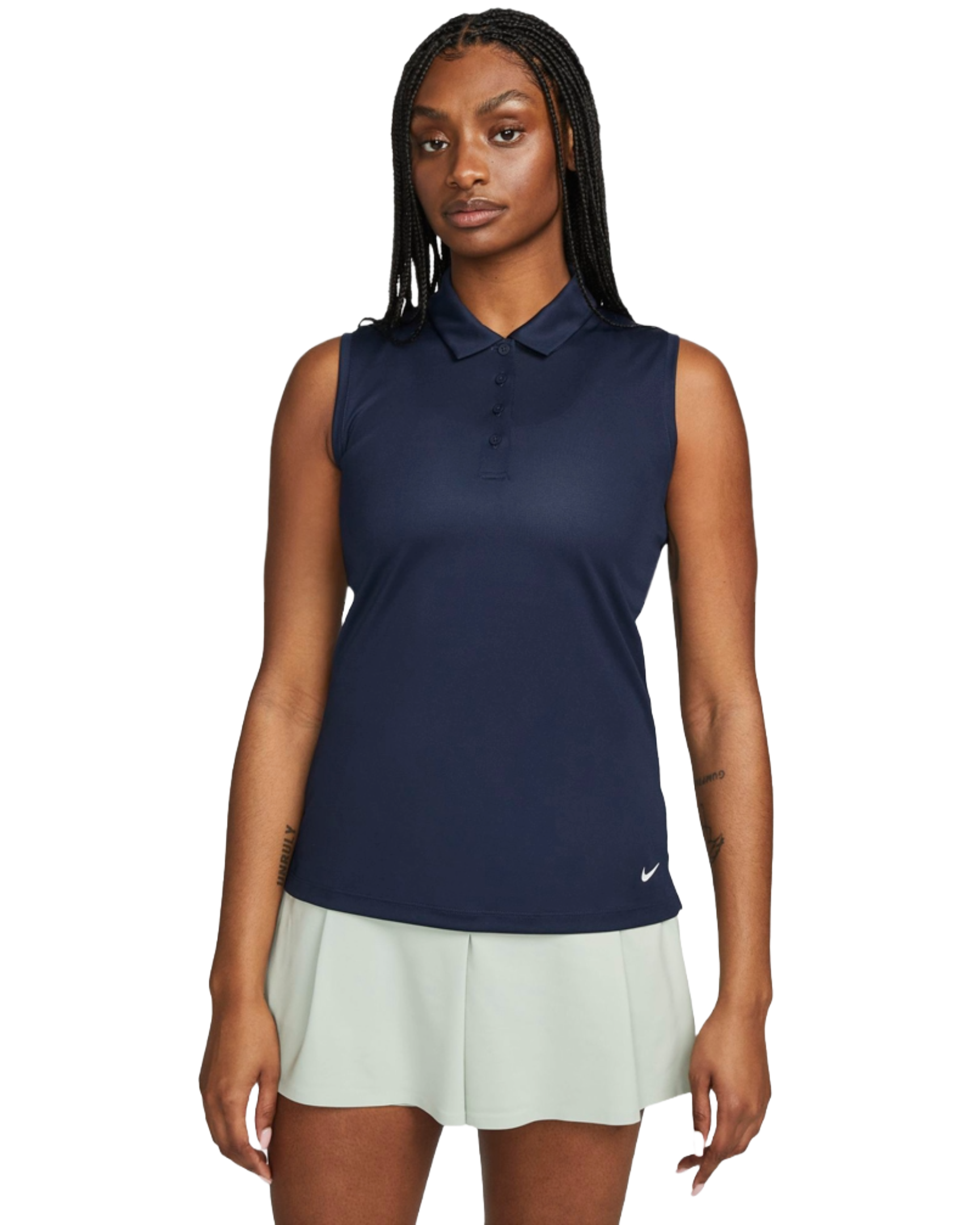 Nike Golf Women's Dri-FIT Victory Sleeveless Polo, golf apparel, tennis apparel, moisture-wicking polo, sleeveless polo, Dri-FIT fabric, classic collar, modern fit, comfortable polo, performance polo, golf wear, tennis wear, Swiss Sports Haus, West Vancouver sports shop.