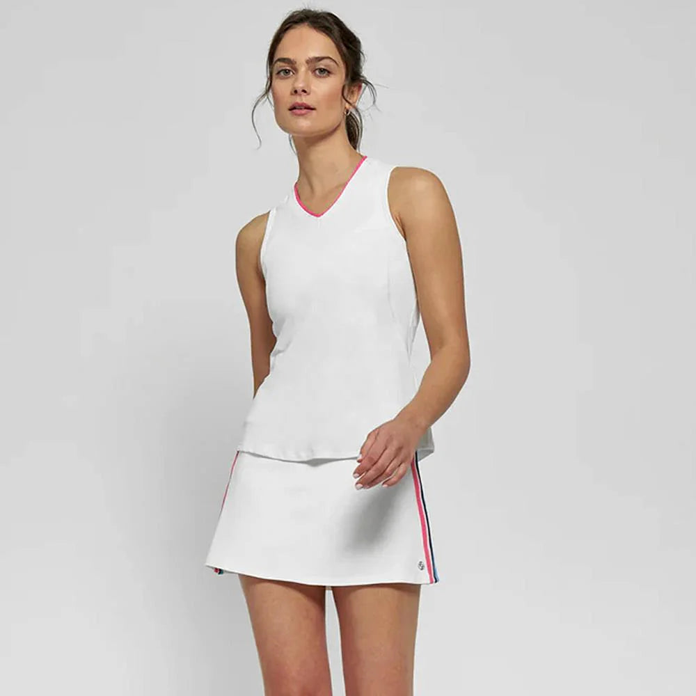 Lija Elite Victory Tank, tennis tank top, athletic wear, moisture-wicking fabric, breathable tennis top, racerback design, high-performance tennis wear, stylish tennis clothing, comfortable tennis gear, Swiss Sports Haus, West Vancouver sports store, tennis apparel, women's tennis top.