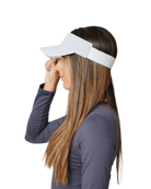 Sofibella Staples Elastic Visor, tennis visor, sports visor, elastic visor, women's tennis accessories, sun protection visor, lightweight visor, comfortable sportswear, tennis gear, Sofibella visor, Swiss Sports Haus, West Vancouver tennis shop, tennis apparel, stylish tennis visor, athletic visor, breathable visor.