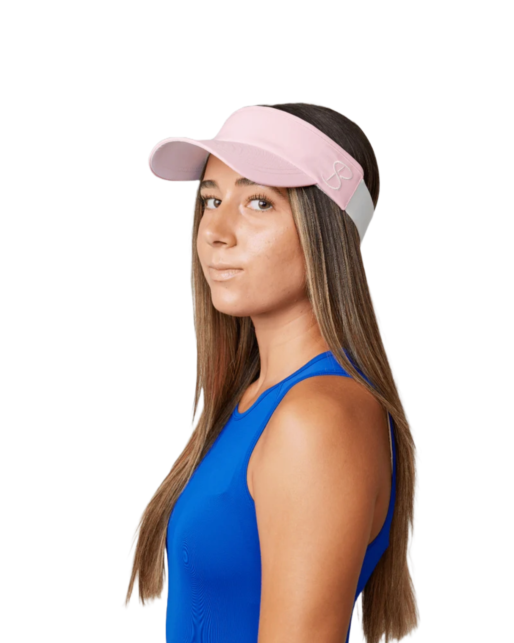 Sofibella Staples Elastic Visor featuring a lightweight design, curved brim, and elastic back for comfortable sun protection.