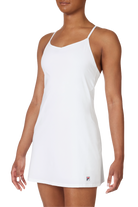 FILA Women's Essentials Tennis Dress, tennis clothing, women's tennis apparel, FILA tennis dress, essential tennis dress, stylish tennis dress, breathable tennis dress, comfortable tennis wear, tennis outfit, tennis gear, women's sportswear, athletic dress, tennis fashion, Swiss Sports Haus, West Vancouver, tennis shop, tennis dress for women.