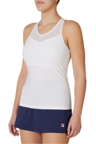 Fila Women's Essentials Racerback Mesh Tank, women's tennis tank top, Fila tennis apparel, racerback mesh tank, breathable tennis top, moisture-wicking tank, athletic wear, women's sportswear, tennis gear, comfortable tennis top, stylish tennis apparel, Fila sportswear, Swiss Sports Haus, West Vancouver tennis shop.