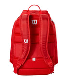 Red backpack with Wilson logo on a light gray background