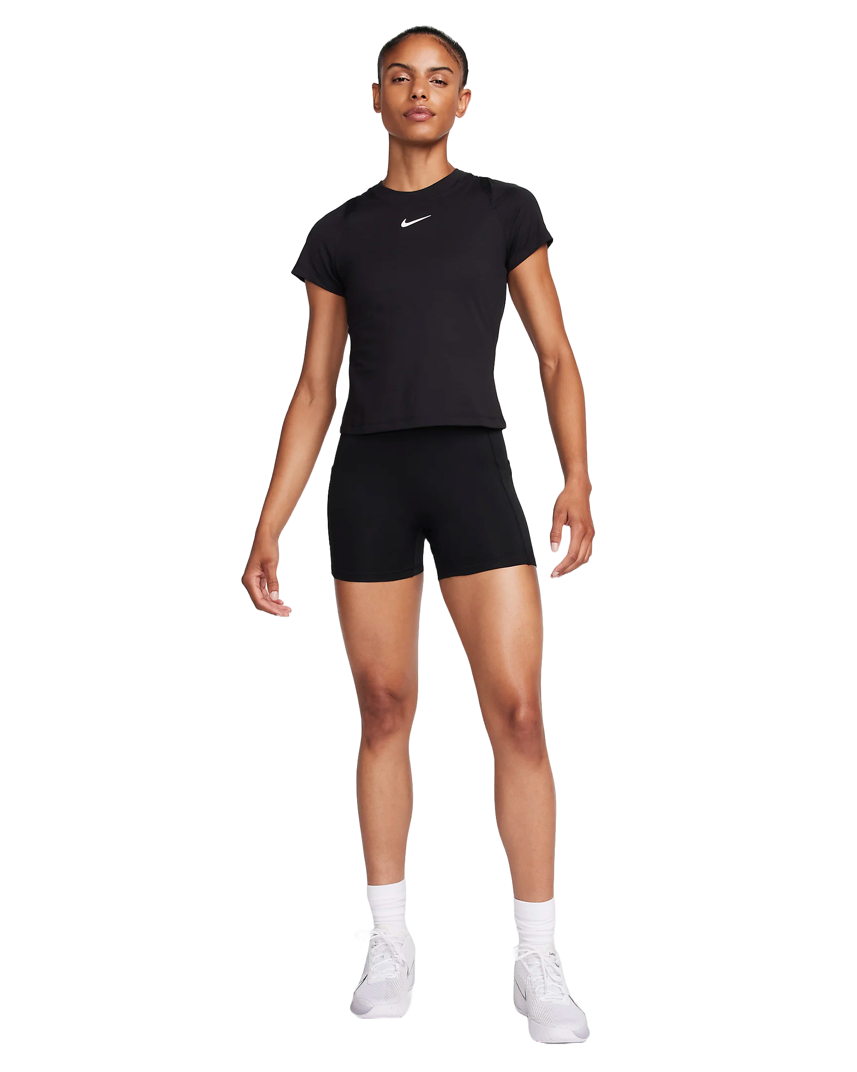  Nike Women's Dri-FIT Tennis Shorts, tennis shorts, Nike tennis apparel, moisture-wicking shorts, lightweight tennis shorts, elastic waistband shorts, built-in liner, tennis gear, tennis clothing, sports shorts, athletic wear, Swiss Sports Haus, West Vancouver sports shop, tennis shop.